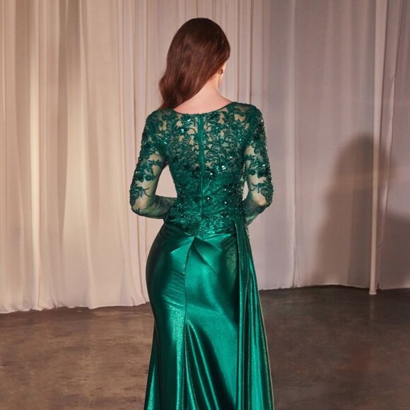 New Mother Of Bride Maxi Gown w/ Long Sleeves Floral Lace & Side Drape CDS506 - Picture 7 of 9